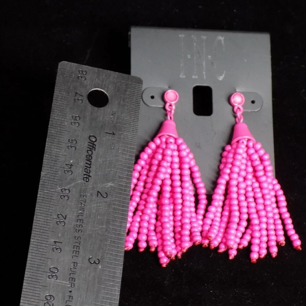 Inc International Concepts Earrings Pink Beaded Tassel Post Drop Long Statement - Picture 3 of 7